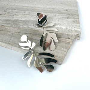 NEW ~ Anthropologie Silver Abstract Leaf Earrings